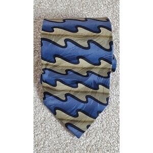 Cellini Neck Tie Men's‎ Abstract Blue Green Black and Gold 100% Silk 59"